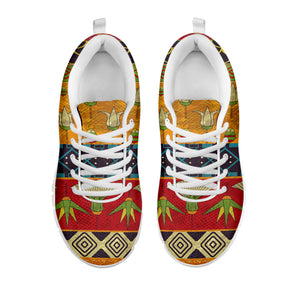 Egyptian Tribal Pattern Print White Sneakers