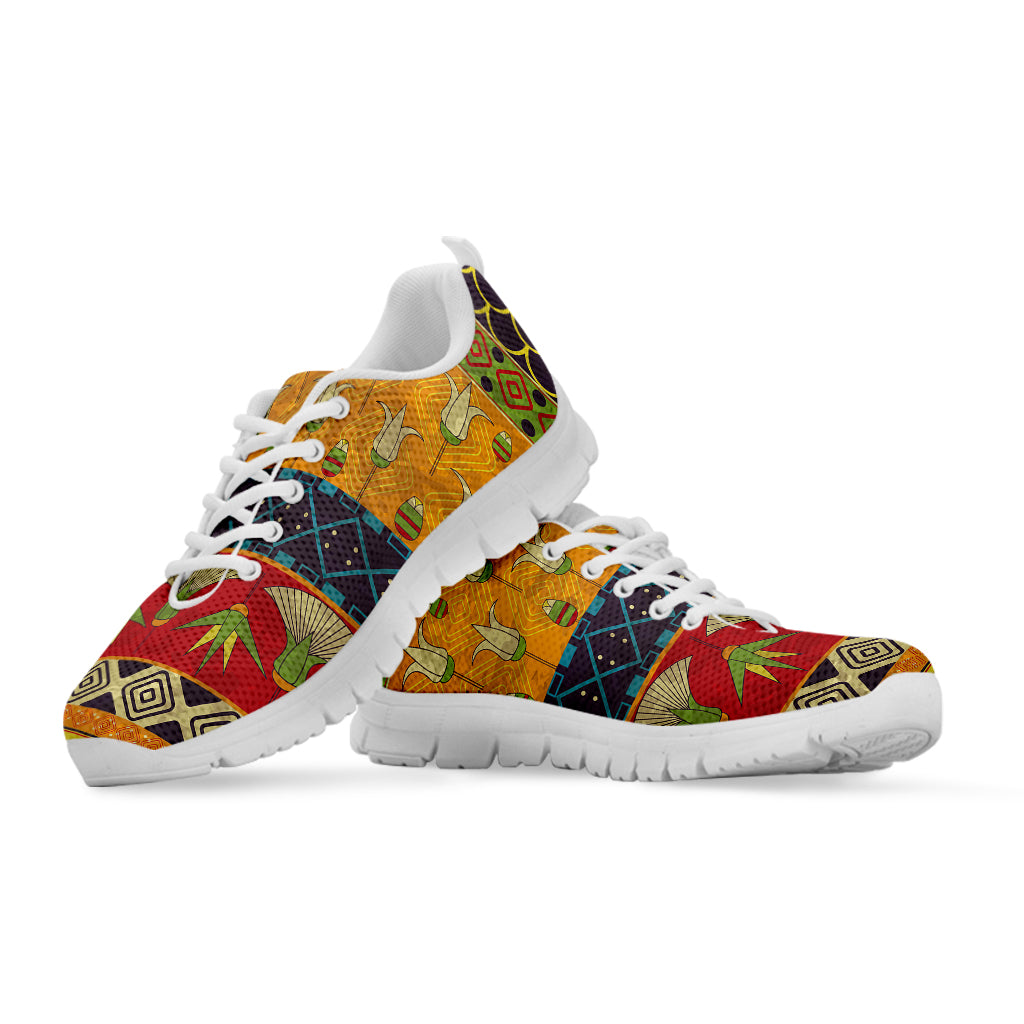 Egyptian Tribal Pattern Print White Sneakers