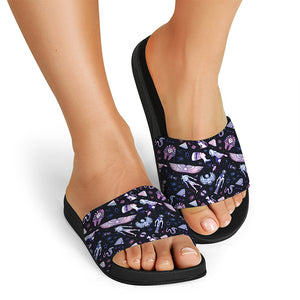 Egyptian Tribal Symbols Print Black Slide Sandals