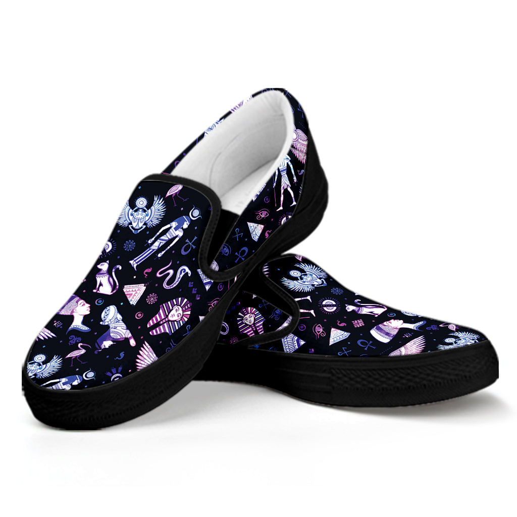 Egyptian Tribal Symbols Print Black Slip On Shoes