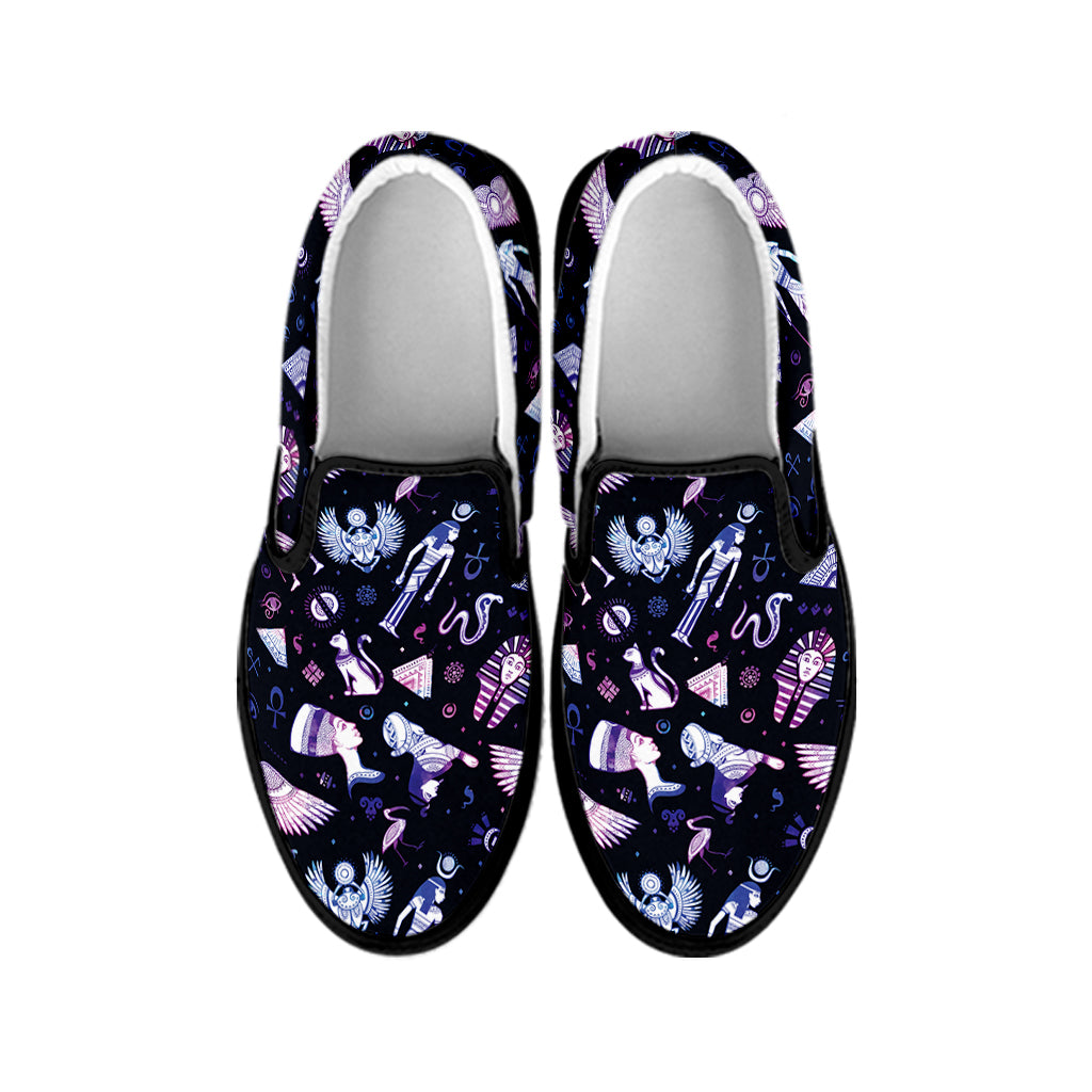 Egyptian Tribal Symbols Print Black Slip On Shoes