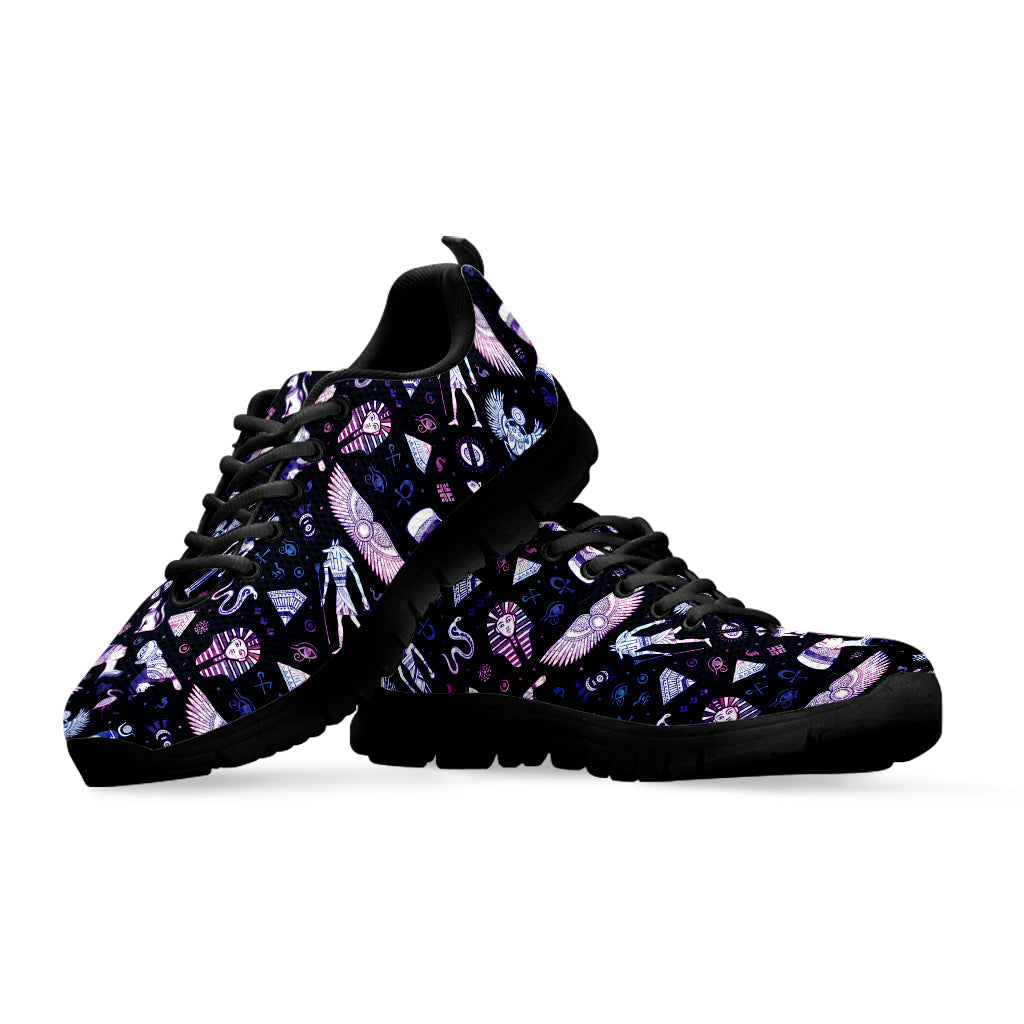 Egyptian Tribal Symbols Print Black Sneakers