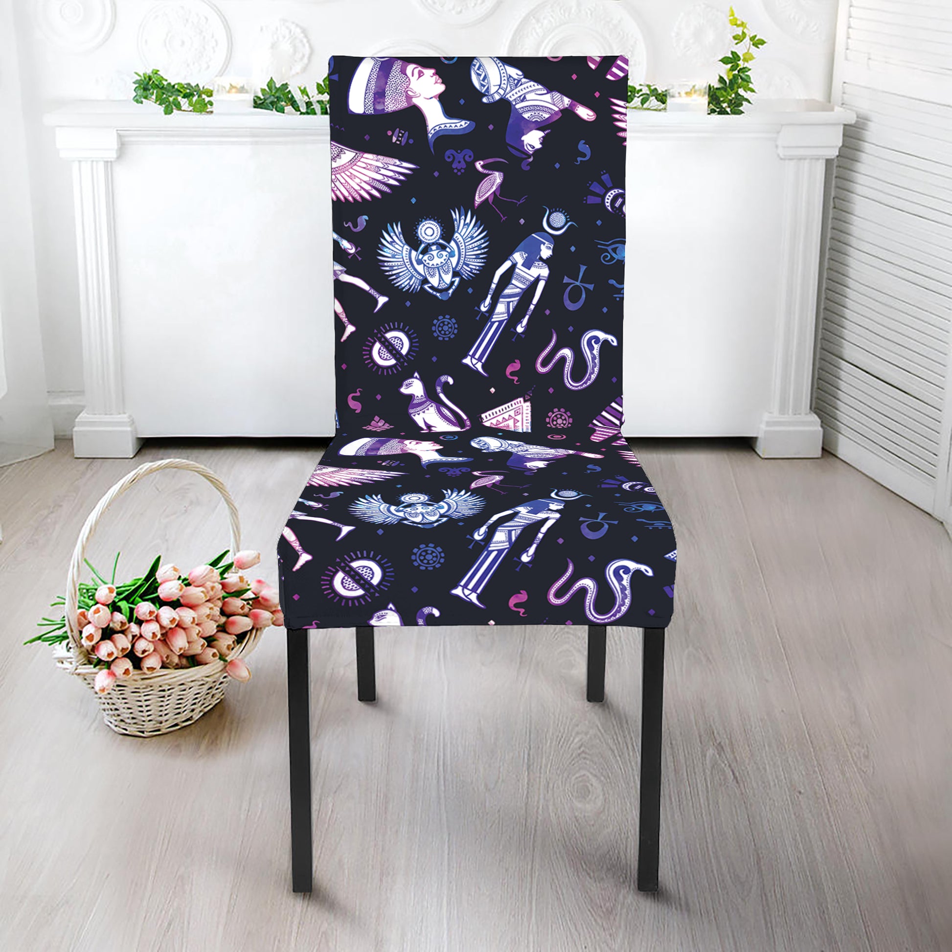 Egyptian Tribal Symbols Print Dining Chair Slipcover