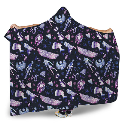 Egyptian Tribal Symbols Print Hooded Blanket