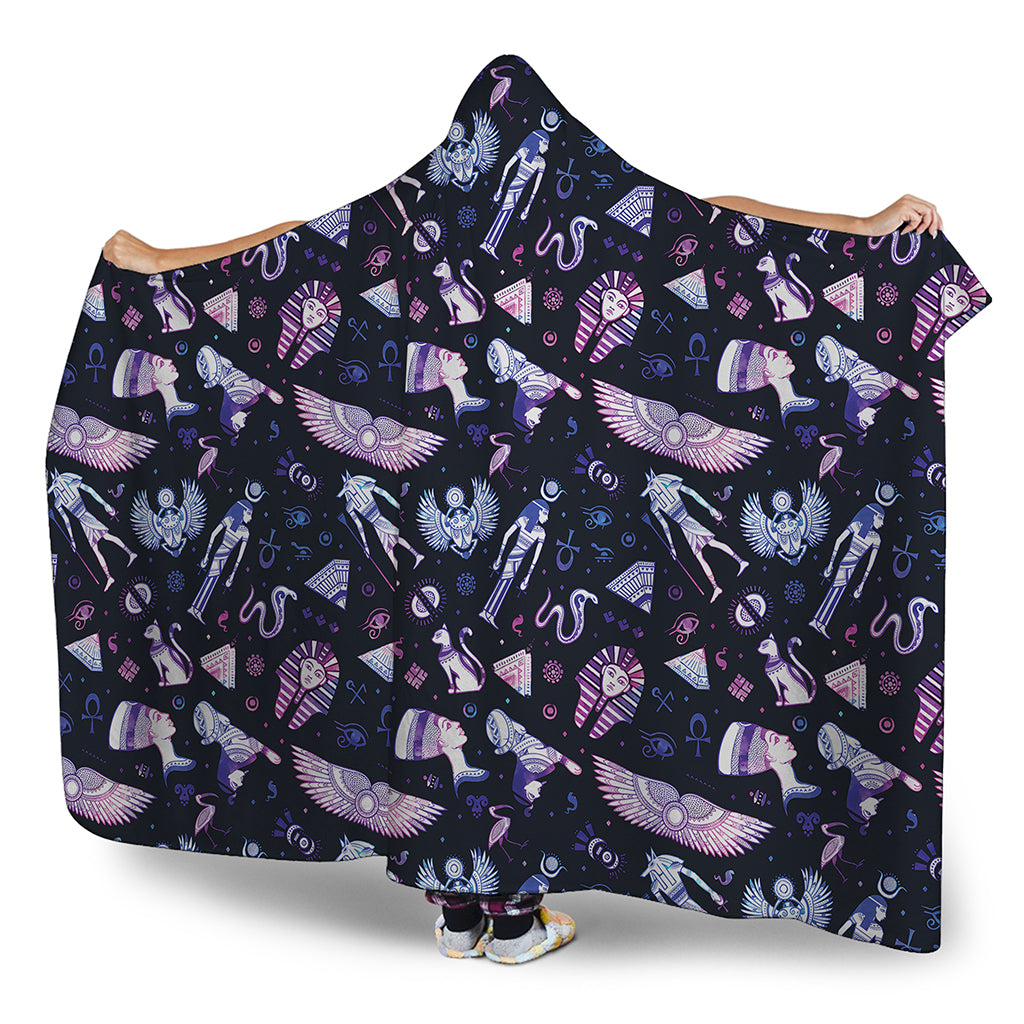 Egyptian Tribal Symbols Print Hooded Blanket