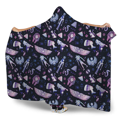 Egyptian Tribal Symbols Print Hooded Blanket