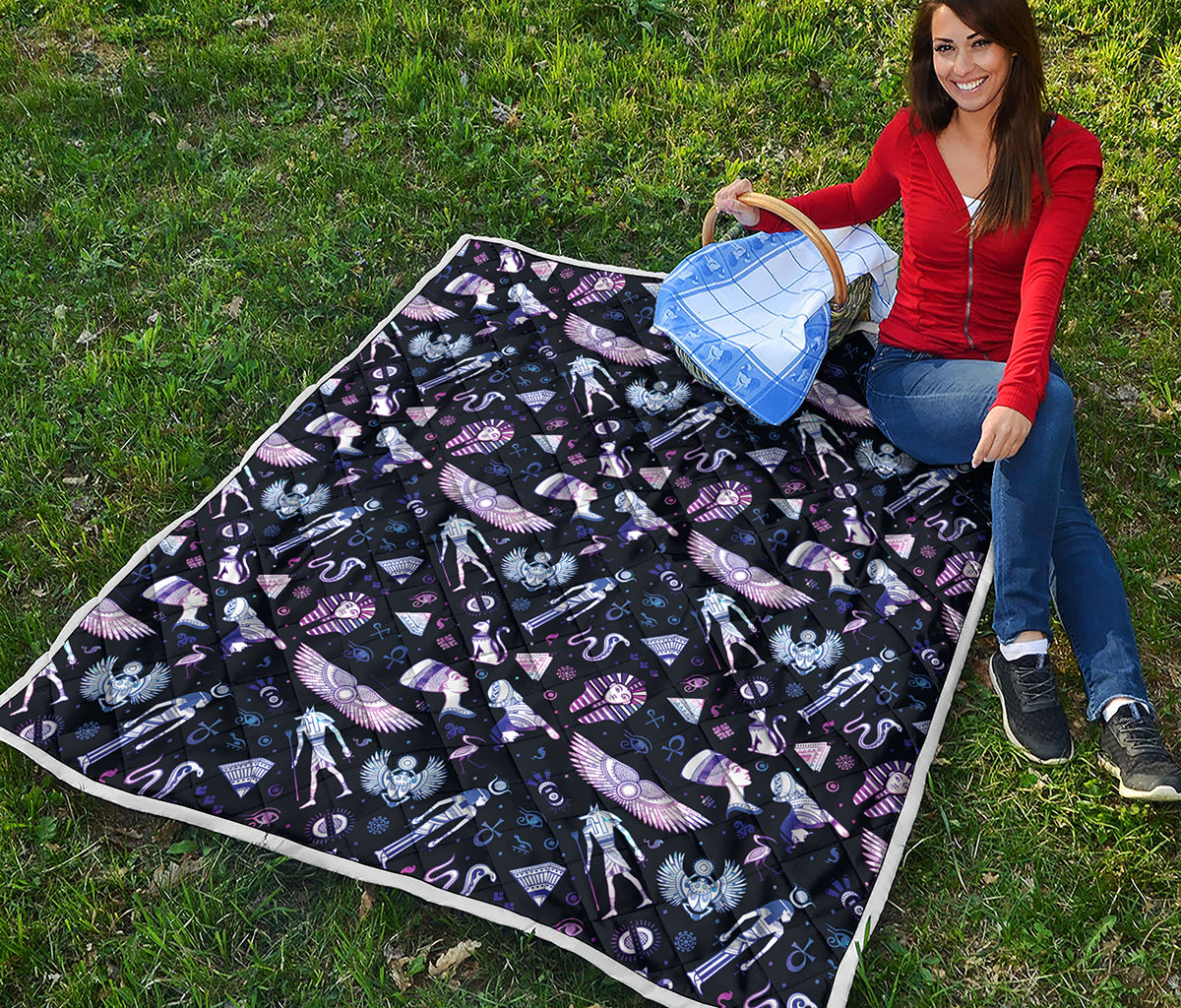 Egyptian Tribal Symbols Print Quilt