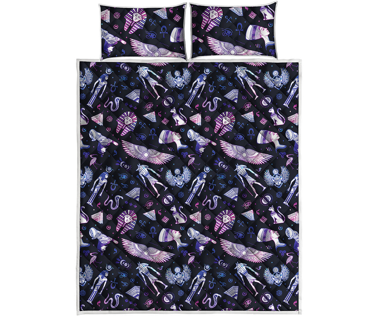 Egyptian Tribal Symbols Print Quilt Bed Set