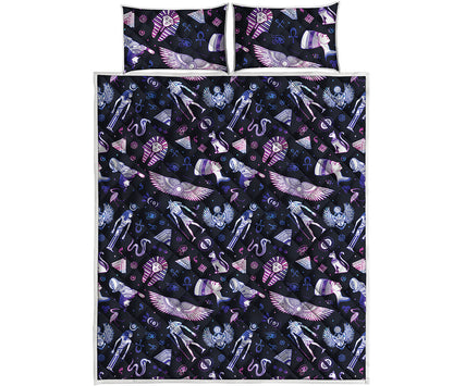 Egyptian Tribal Symbols Print Quilt Bed Set