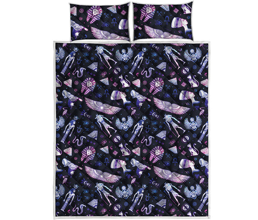 Egyptian Tribal Symbols Print Quilt Bed Set