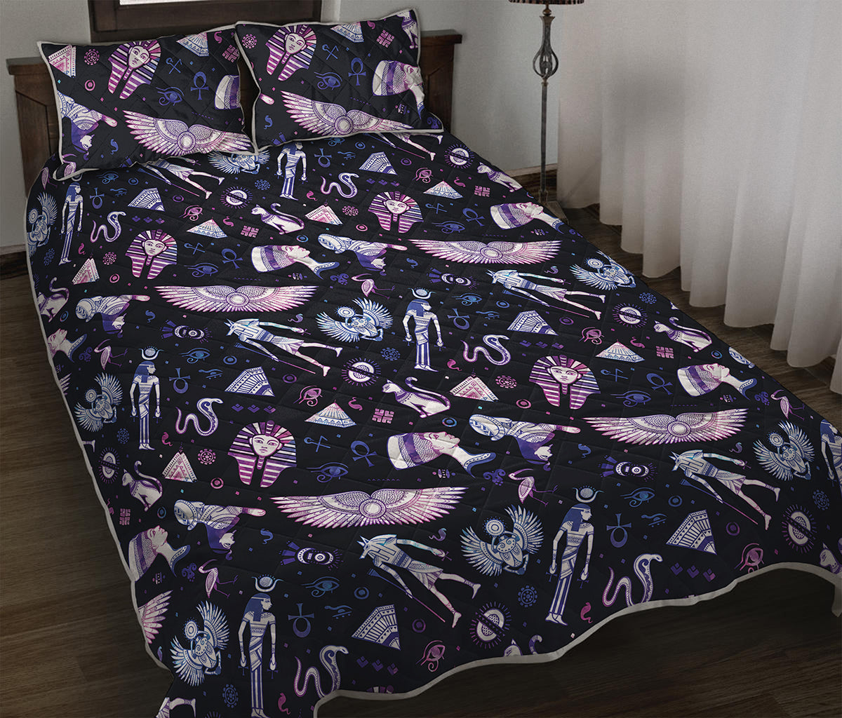 Egyptian Tribal Symbols Print Quilt Bed Set