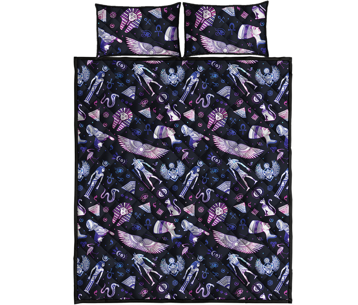 Egyptian Tribal Symbols Print Quilt Bed Set