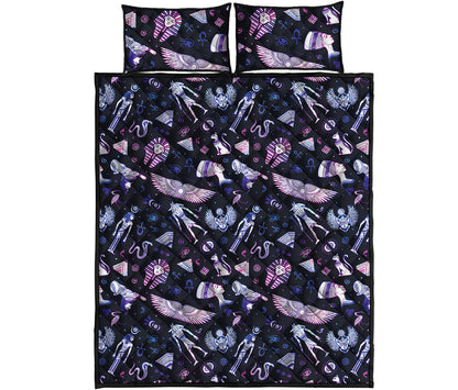 Egyptian Tribal Symbols Print Quilt Bed Set
