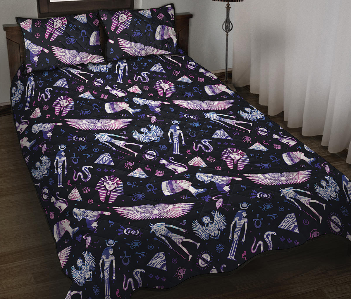Egyptian Tribal Symbols Print Quilt Bed Set