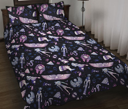 Egyptian Tribal Symbols Print Quilt Bed Set
