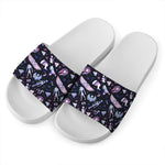 Egyptian Tribal Symbols Print White Slide Sandals