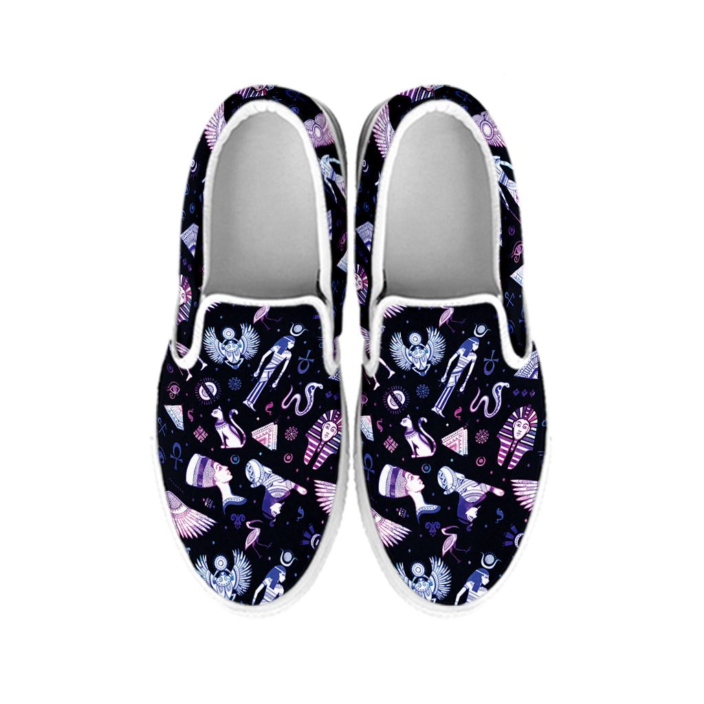 Egyptian Tribal Symbols Print White Slip On Shoes