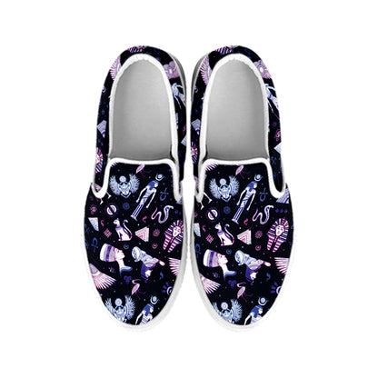 Egyptian Tribal Symbols Print White Slip On Shoes