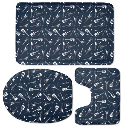 Electric Guitar Pattern Print 3 Piece Bath Mat Set