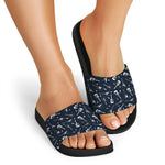 Electric Guitar Pattern Print Black Slide Sandals