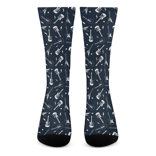 Electric Guitar Pattern Print Crew Socks