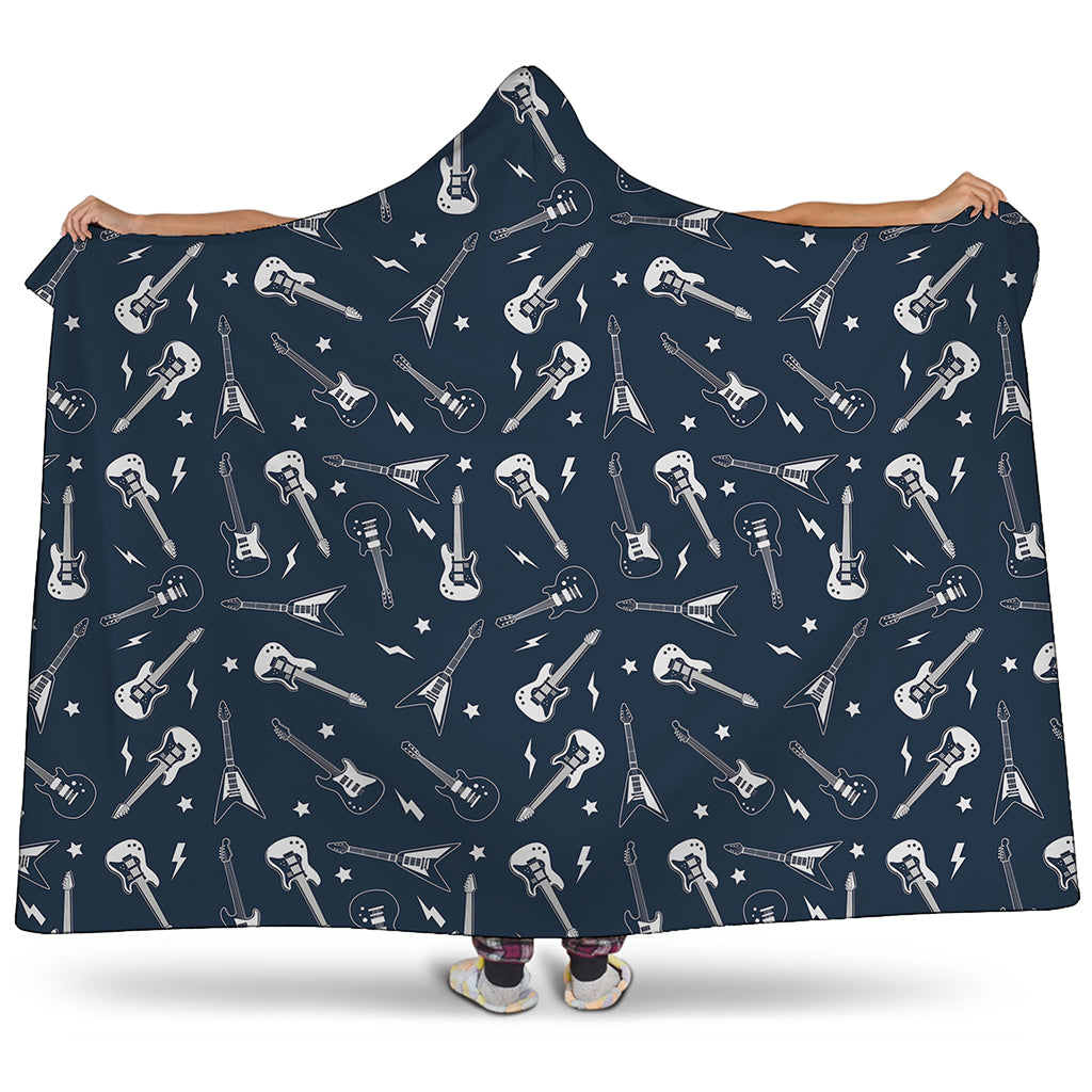 Electric Guitar Pattern Print Hooded Blanket