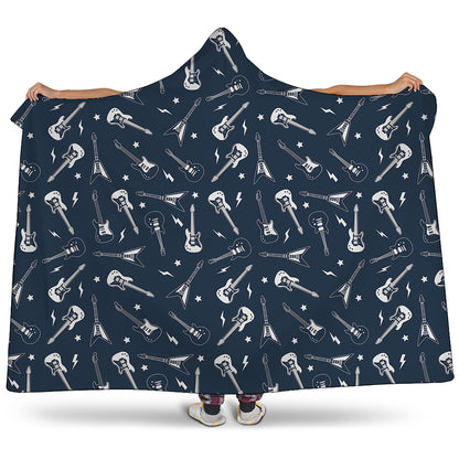Electric Guitar Pattern Print Hooded Blanket
