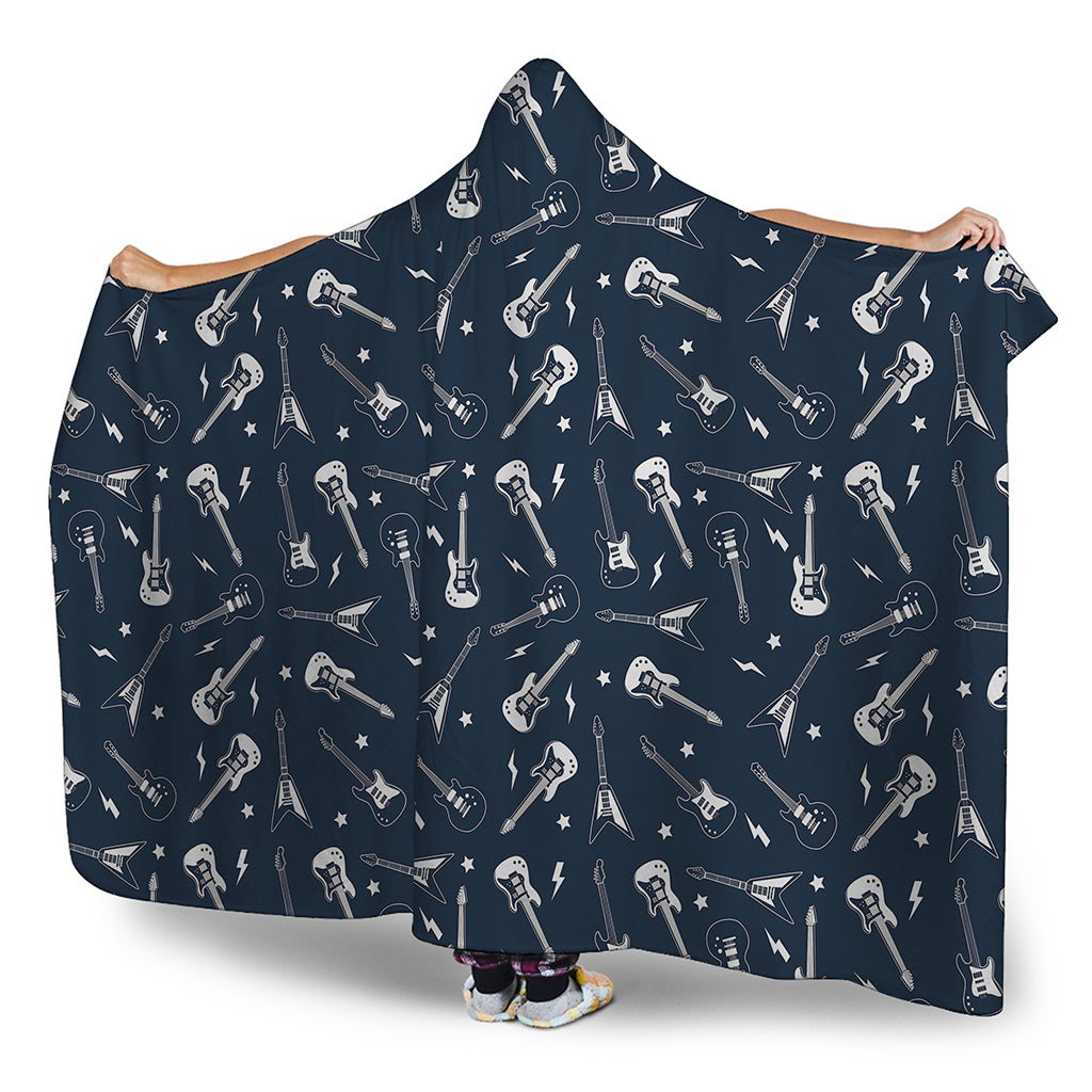 Electric Guitar Pattern Print Hooded Blanket