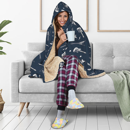 Electric Guitar Pattern Print Hooded Blanket