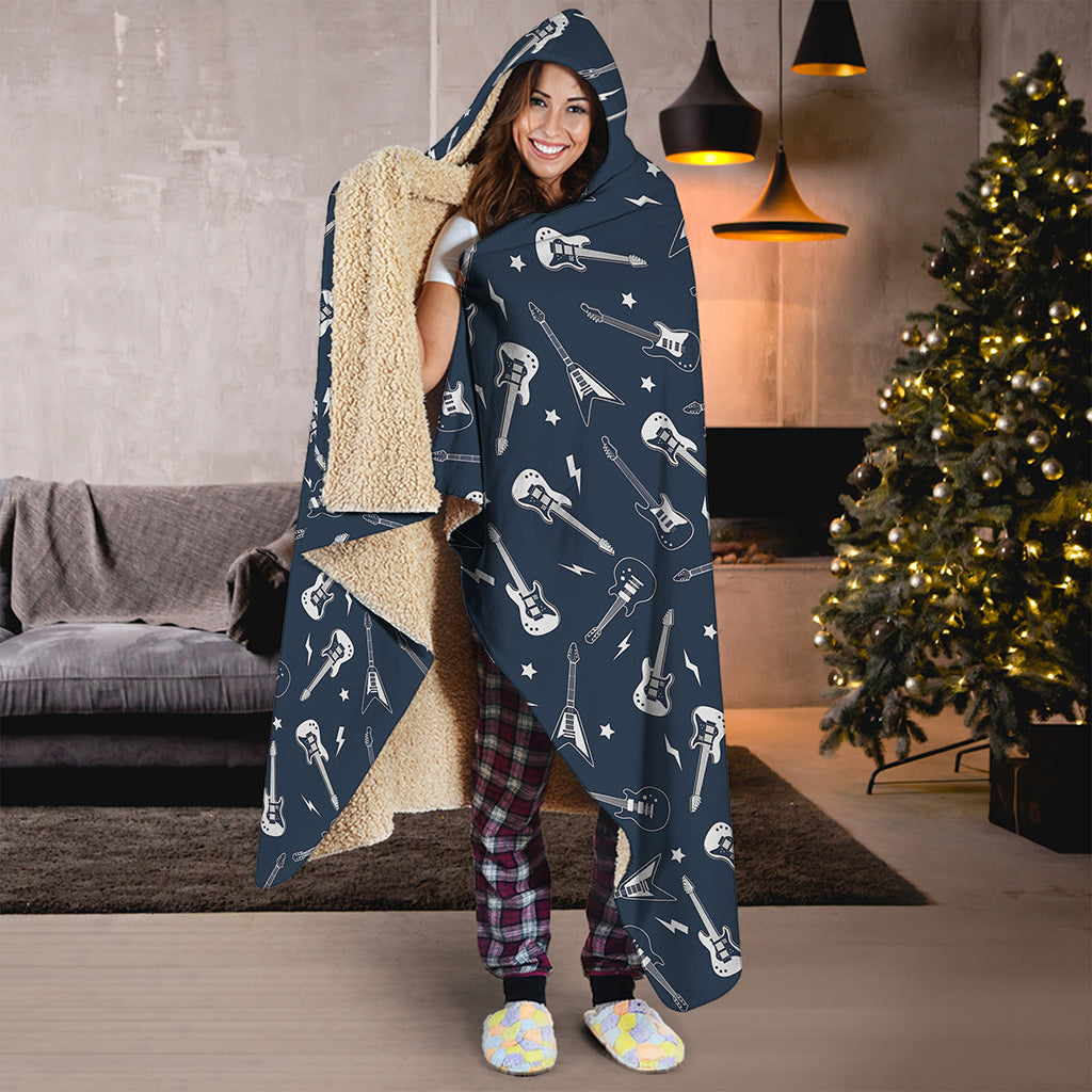 Electric Guitar Pattern Print Hooded Blanket