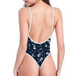 Electric Guitar Pattern Print One Piece High Cut Swimsuit