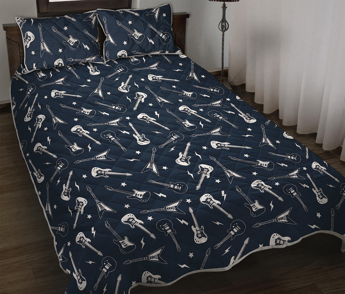 Electric Guitar Pattern Print Quilt Bed Set