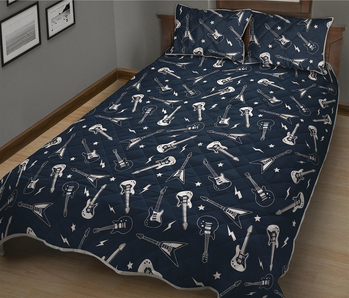Electric Guitar Pattern Print Quilt Bed Set