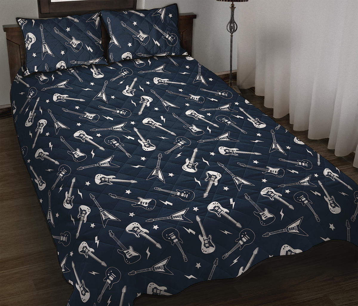 Electric Guitar Pattern Print Quilt Bed Set