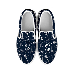 Electric Guitar Pattern Print White Slip On Shoes