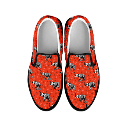 Elephant Skeleton X-Ray Pattern Print Black Slip On Shoes