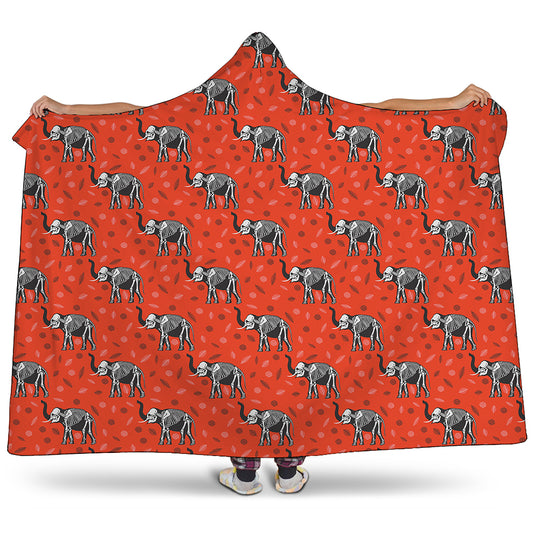 Elephant Skeleton X-Ray Pattern Print Hooded Blanket