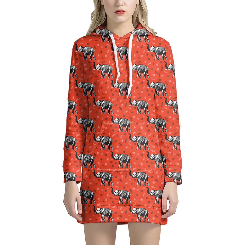 Elephant Skeleton X-Ray Pattern Print Hoodie Dress
