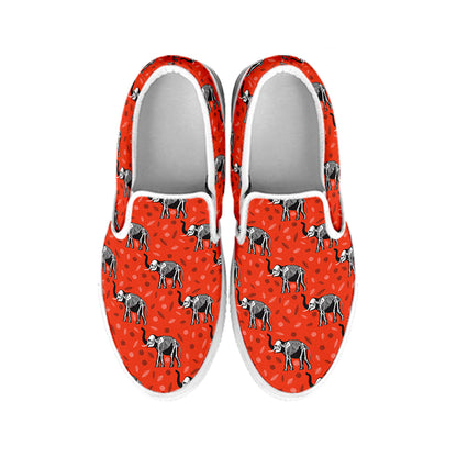 Elephant Skeleton X-Ray Pattern Print White Slip On Shoes