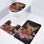 Embroidery Chihuahua And Flower Print 3 Piece Bath Mat Set