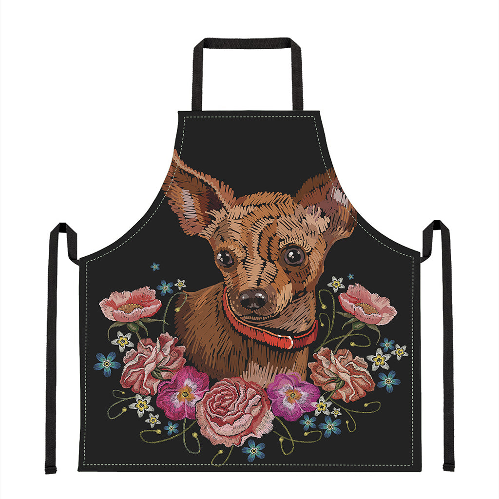 Embroidery Chihuahua And Flower Print Apron