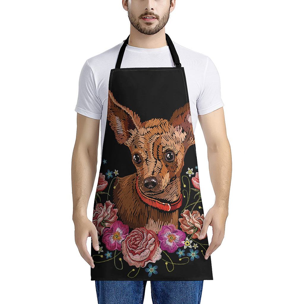 Embroidery Chihuahua And Flower Print Apron