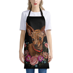 Embroidery Chihuahua And Flower Print Apron