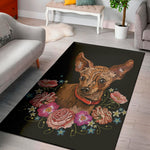 Embroidery Chihuahua And Flower Print Area Rug