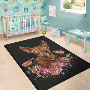 Embroidery Chihuahua And Flower Print Area Rug