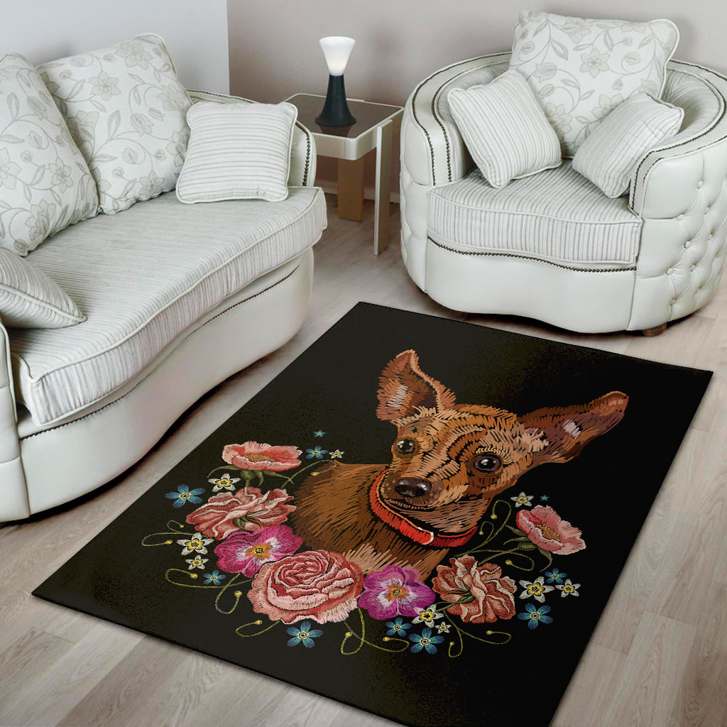 Embroidery Chihuahua And Flower Print Area Rug