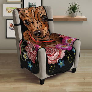 Embroidery Chihuahua And Flower Print Armchair Protector