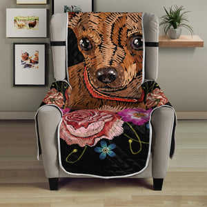 Embroidery Chihuahua And Flower Print Armchair Protector