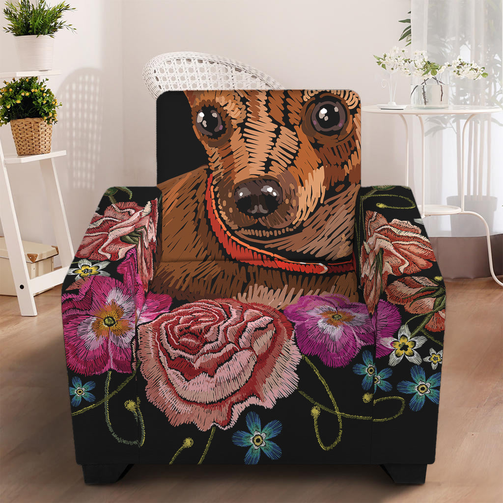 Embroidery Chihuahua And Flower Print Armchair Slipcover