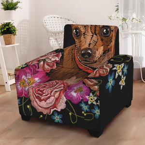 Embroidery Chihuahua And Flower Print Armchair Slipcover